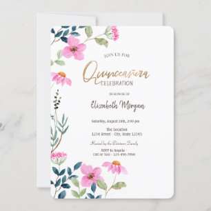 Garden Pink Flowers Quinceañera Invitation
