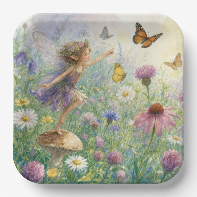 Garden Pixie with Butterflies Paper Plates (Front)