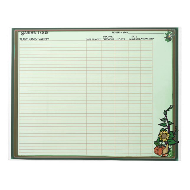 Garden Planting Logs Notepad (Front)