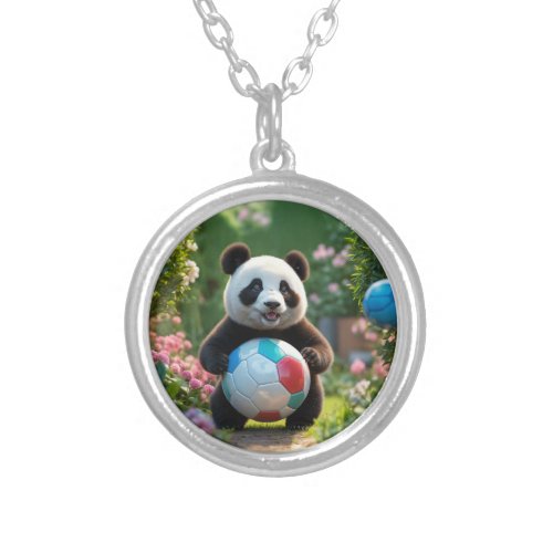 Garden Playtime Panda and Mom Silver Plated Necklace