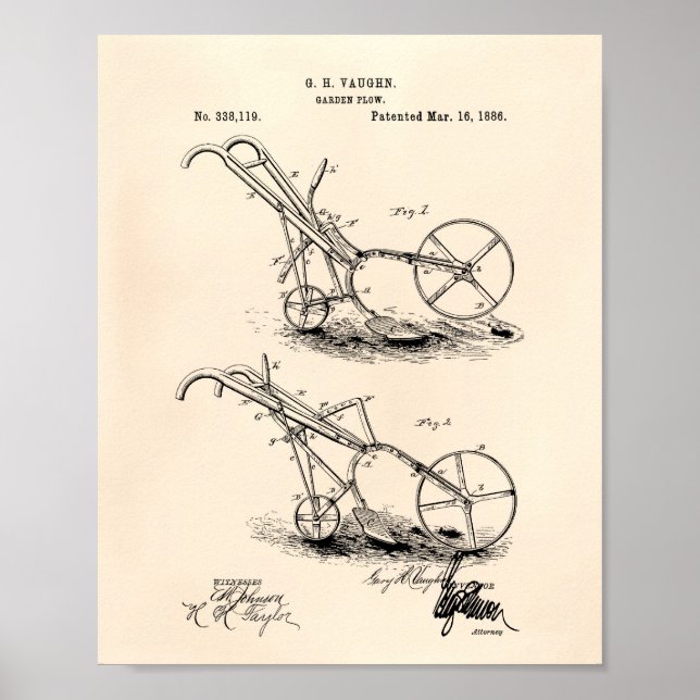 Garden Plow 1886 Patent Art Old Peper Poster (Front)