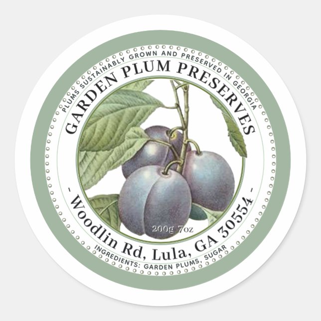 Garden Plum Preserves Jelly Label (Front)