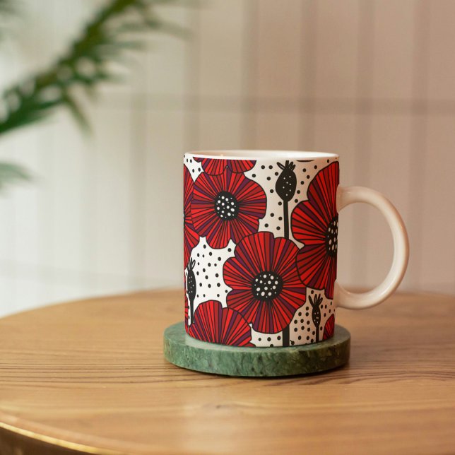 Garden Poppies and Seed Heads Specialty Mug (Bright Red Poppies Mug)