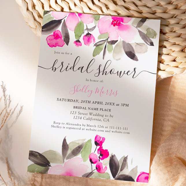 Garden pretty pink floral watercolor bridal shower invitation (Creator Uploaded)