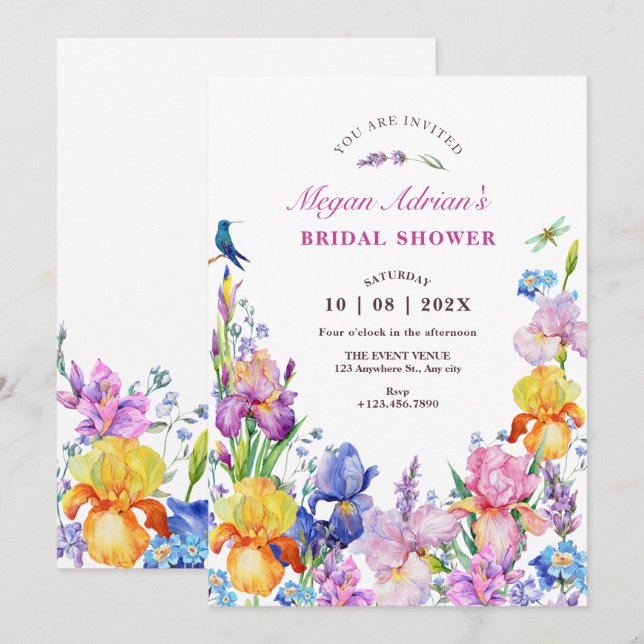 Garden Purple Flower bloom bridal shower Invitation (Front/Back)