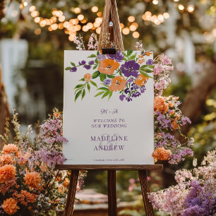 Garden Purple Orange Floral wedding Welcome Foam Board