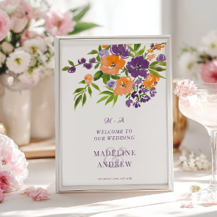 Garden Purple Orange Floral wedding Welcome Poster