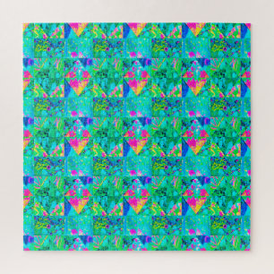 Garden Quilt Painting with Hydrangea and Blues Jigsaw Puzzle