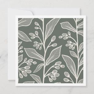 Garden Reverie Deep Olive Monochrome Botanical Note Card
