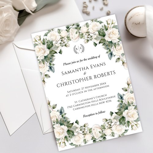 Garden Romance Bride  Groom Monogrammed Wedding Invitation
