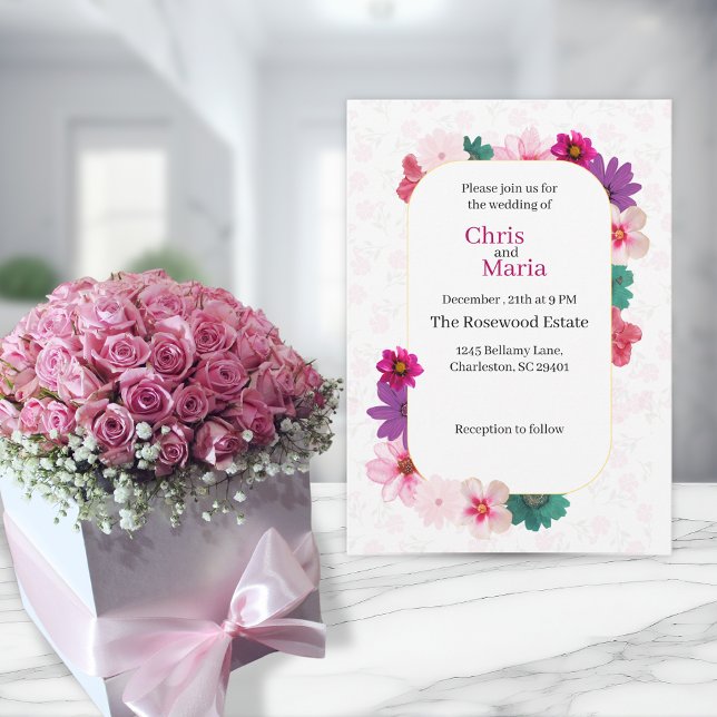 Garden Romance: Light Pink Floral Wedding Invitation (Creator Uploaded)