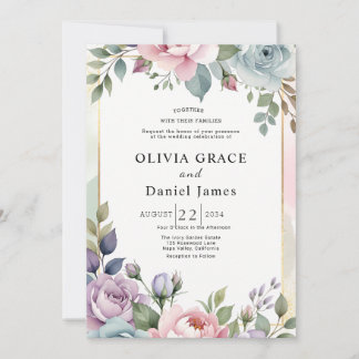 Garden Romantic Pastel Watercolor Floral Wedding Invitation