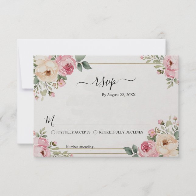 Garden Romantic Pastel Watercolor Floral Wedding RSVP Card (Front)