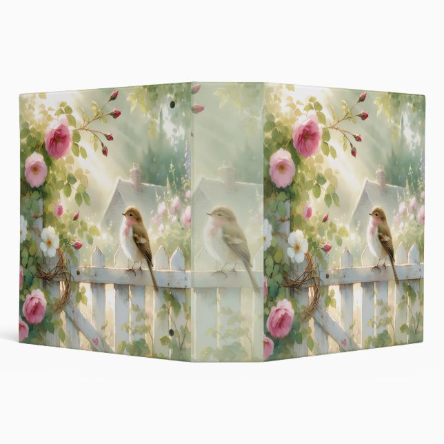 Garden Rose Bird Watercolor Scene 3 Ring Binder (Background)