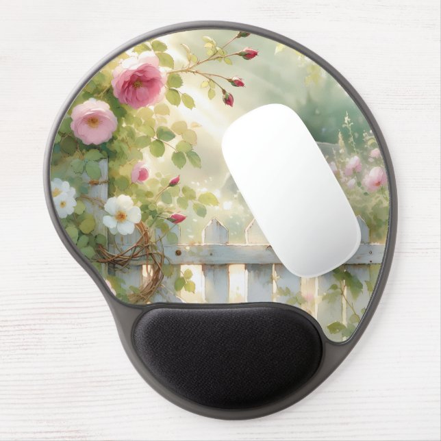 Garden Rose Bird Watercolor Scene Gel Mouse Pad (Left Side)
