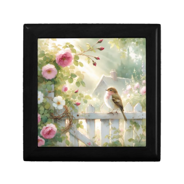 Garden Rose Bird Watercolor Scene Gift Box (Front)