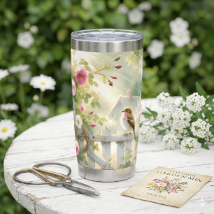 Garden Rose Bird Watercolor Scene Insulated Tumbler