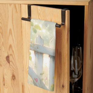 Garden Rose Bird Watercolor Scene Kitchen Towel