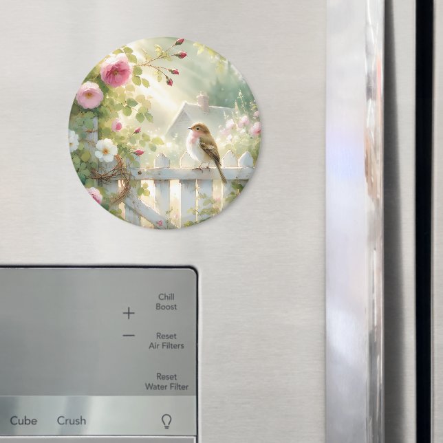 Garden Rose Bird Watercolor Scene Magnet (In Situ (Fridge))