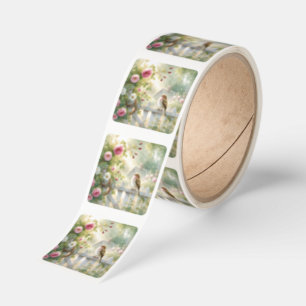 Garden Rose Bird Watercolor Scene Square Sticker