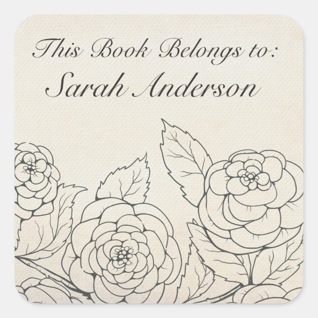 Garden Rose Floral Book Plate This Book Belongs To (Front)