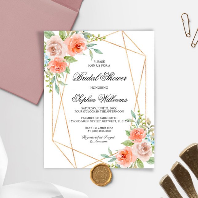 Garden Rose & Gold Frame Bridal Shower Invitation (Creator Uploaded)