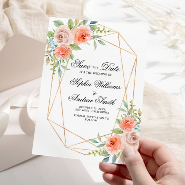 Garden Rose & Gold Frame Save the Date Invitation (Creator Uploaded)