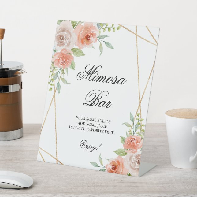 Garden Rose & Gold Frame Shower Mimosa Bar Sign (In SItu)