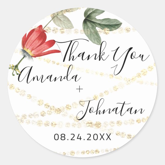 Garden Rose Gold Leaf Name Date White Gold Ivy Classic Round Sticker (Front)