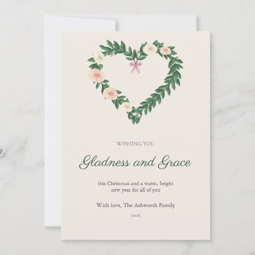 Garden Rose Heart Wreath Family Christmas Card