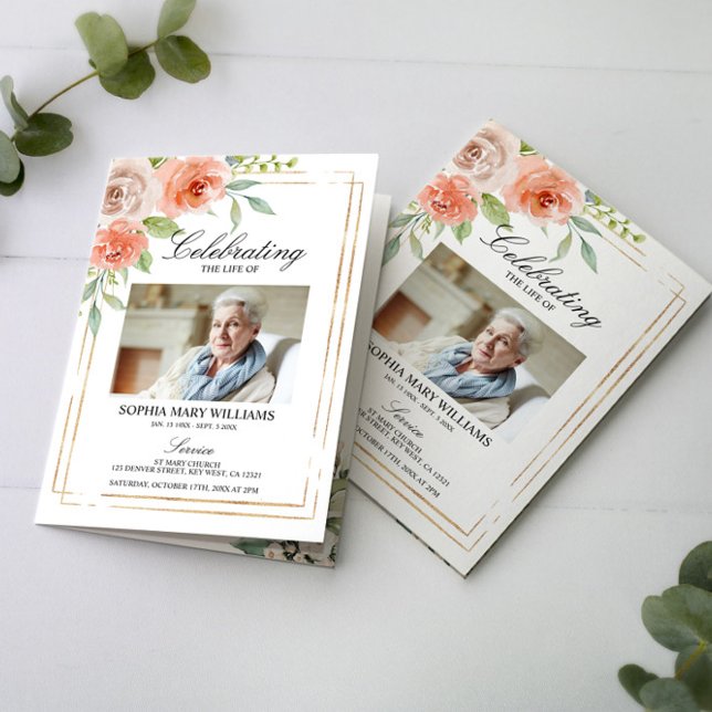 Garden Rose Photo Memorial Funeral Program (Creator Uploaded)