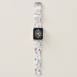 Garden Rose Pink Floral Watercolor Monogrammed  Apple Watch Band