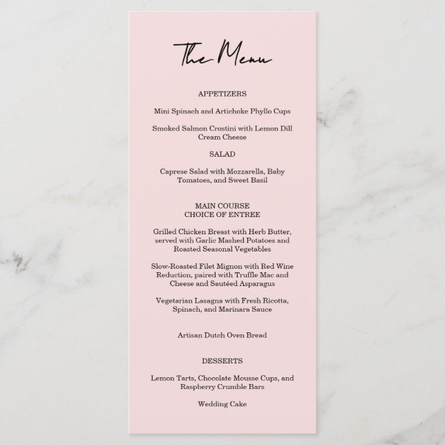 Garden Rose Pink Wedding Menu  (Front)