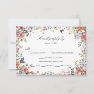 Garden Rose Romantic Elegant Floral Watercolor RSV RSVP Card