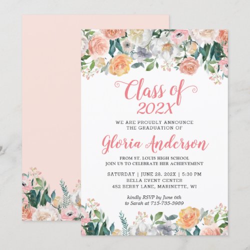 Garden Roses Bloom Floral Class of 2019 Graduation Invitation