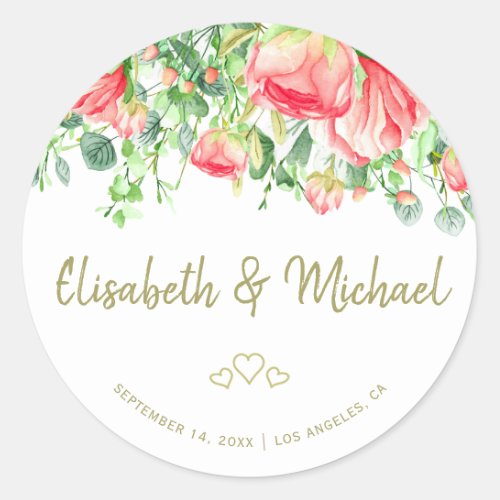 Garden roses elegant romantic wedding favor classic round sticker