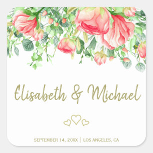 Garden roses elegant romantic wedding favor square sticker