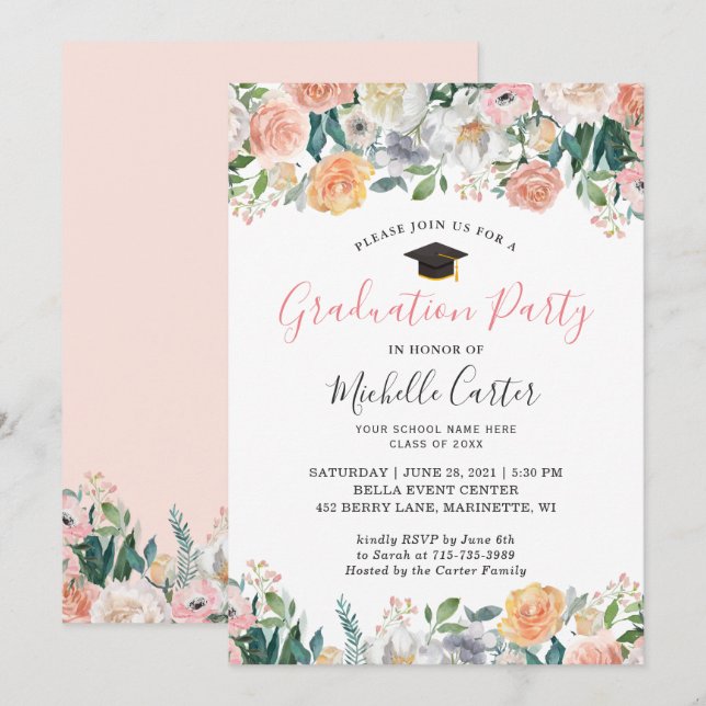 Garden Roses Graduation Party Invitation (Front/Back)