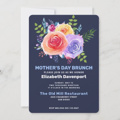 Garden Roses in Watercolor Mothers Day Brunch Invitation