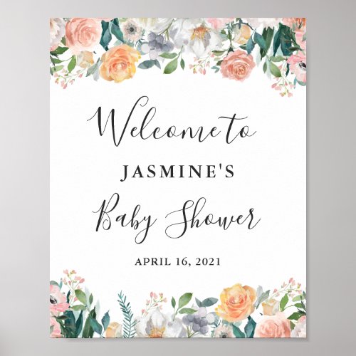 Garden Roses Peonies Floral Baby Shower Sign