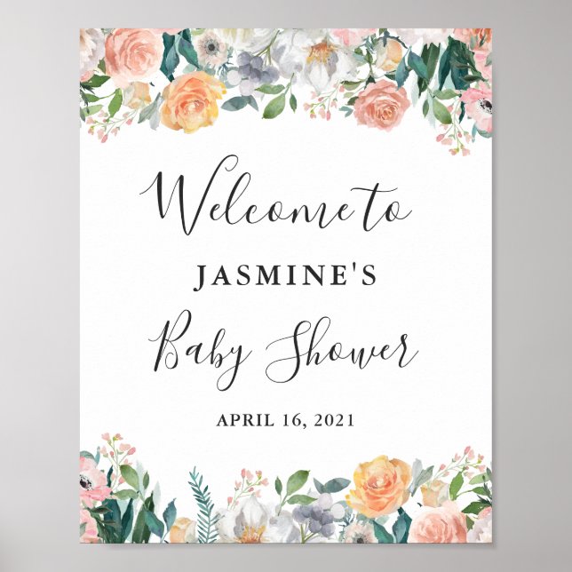 Garden Roses Peonies Floral Baby Shower Sign (Front)
