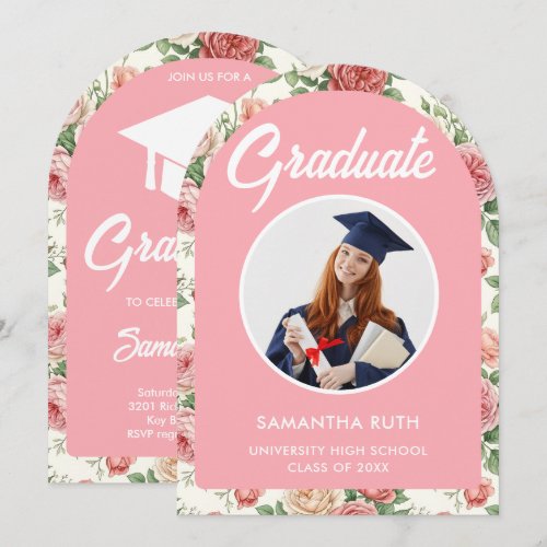 Garden Roses Photo Graduation Party Invitation