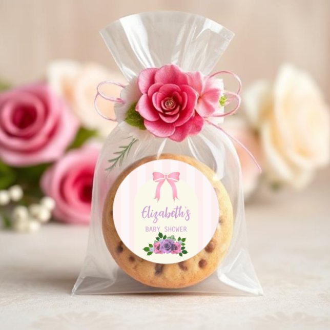 Garden Roses Pink Baby Shower Classic Round Sticker (Creator Uploaded)