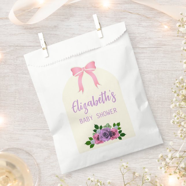Garden Roses Pink Baby Shower Favor Bag (Clipped)