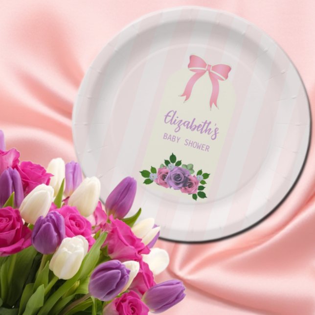 Garden Roses Pink Baby Shower Paper Plates (Creator Uploaded)