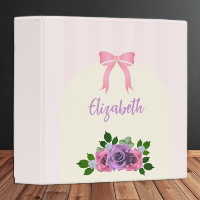 Garden Roses Pink Stripes 3 Ring Binder (Creator Uploaded)