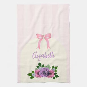 Garden Roses Pink Stripes Kitchen Towel