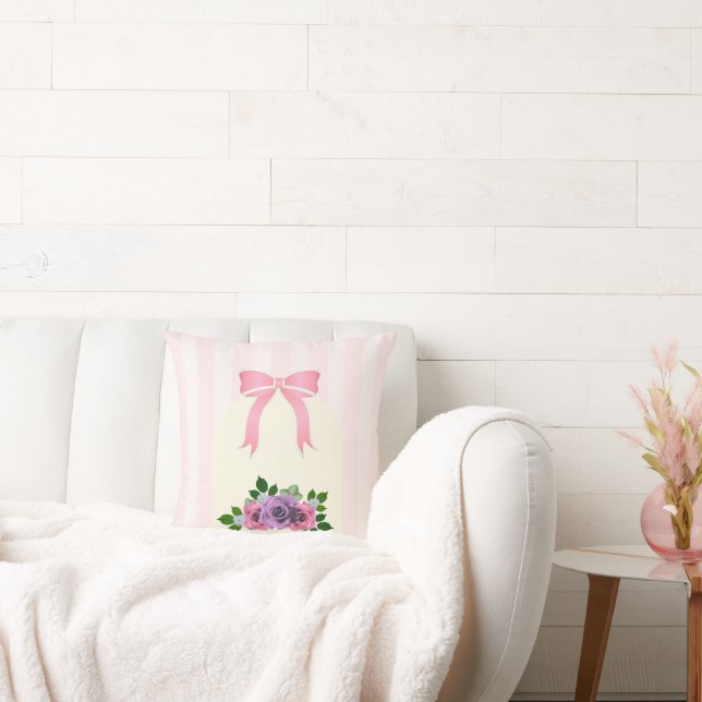 Garden Roses Pink Throw Pillow (Couch)