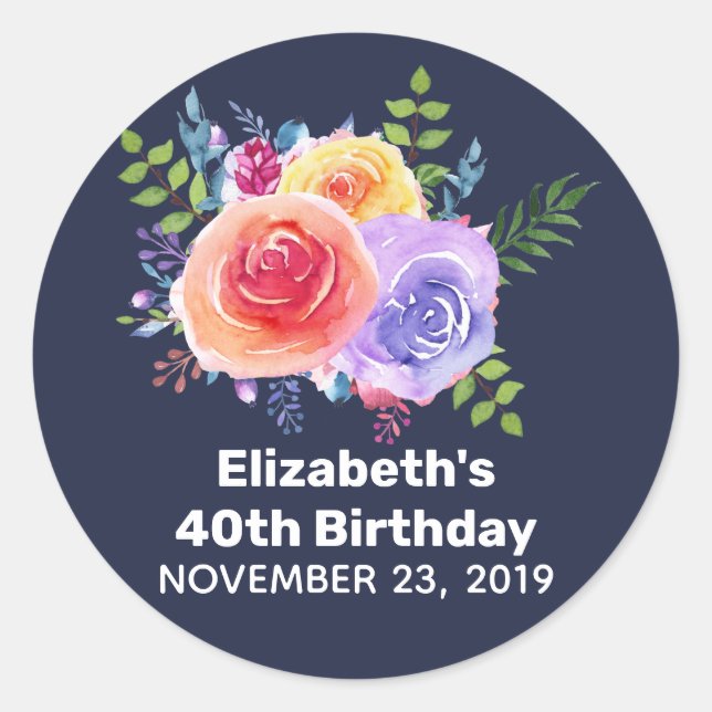 Garden Roses Watercolor Flowers Birthday Classic Round Sticker (Front)