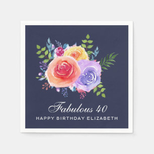 Garden Roses Watercolor Flowers Birthday Napkins